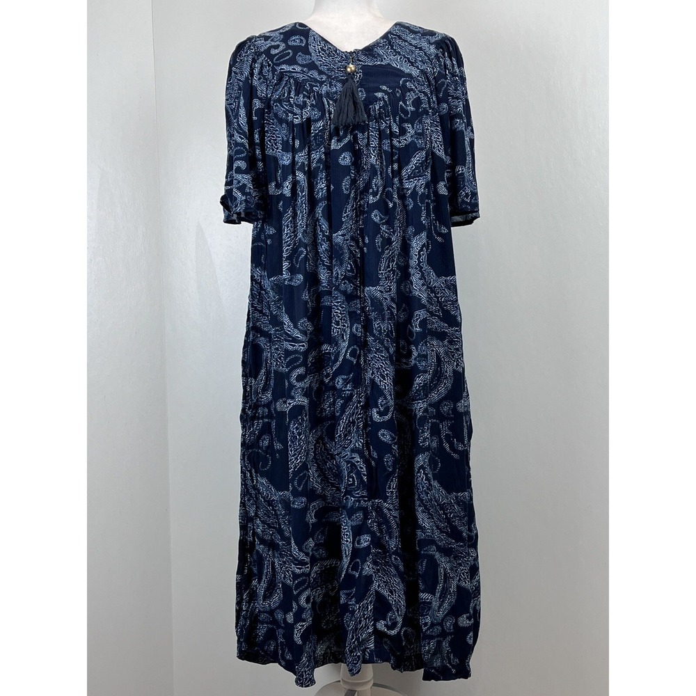 Go Softly Patio House Dress Mumu Small Flutter Sleeves 3/4 Zip Coastal Grandma